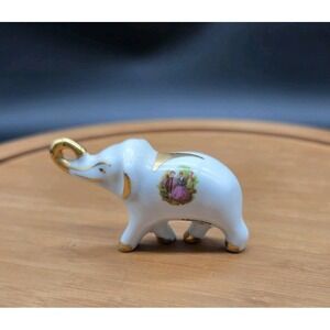 Vintage Limoges Porcelain Elephant Figurine Victorian Gold Trim Trunk Up